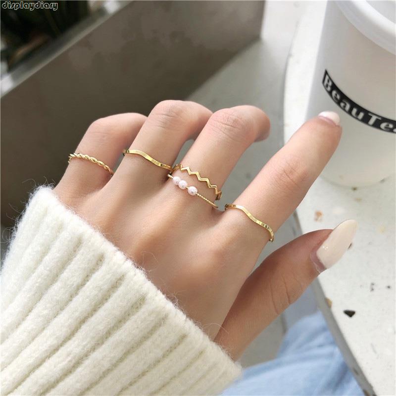 5 Unids/Set Coreano Simple Ondulado Temperamento Plata Oro Cola Mujeres Moda Joyería Shopee México