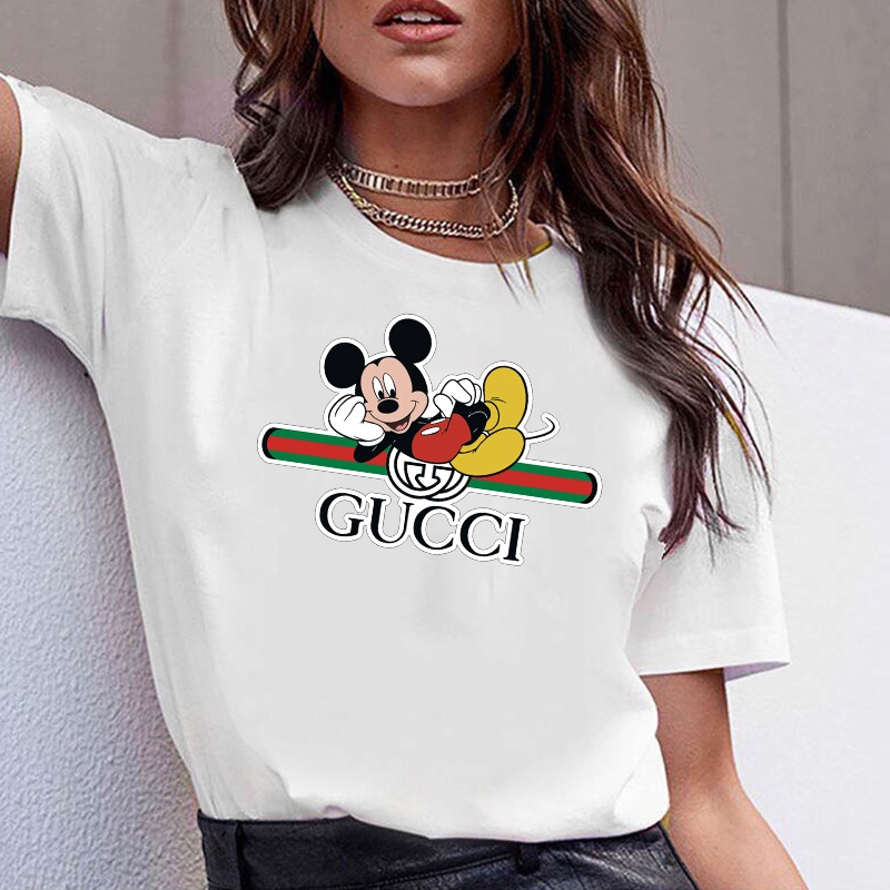 Aguanieve Quinto tubo respirador Ropa camiseta nueva moda impreso camiseta lindo Disney Mickey Mouse hazañas  Gucci para niñas camiseta tendencia suelta manga corta Tops algodón peinado  30S 100% | Shopee México