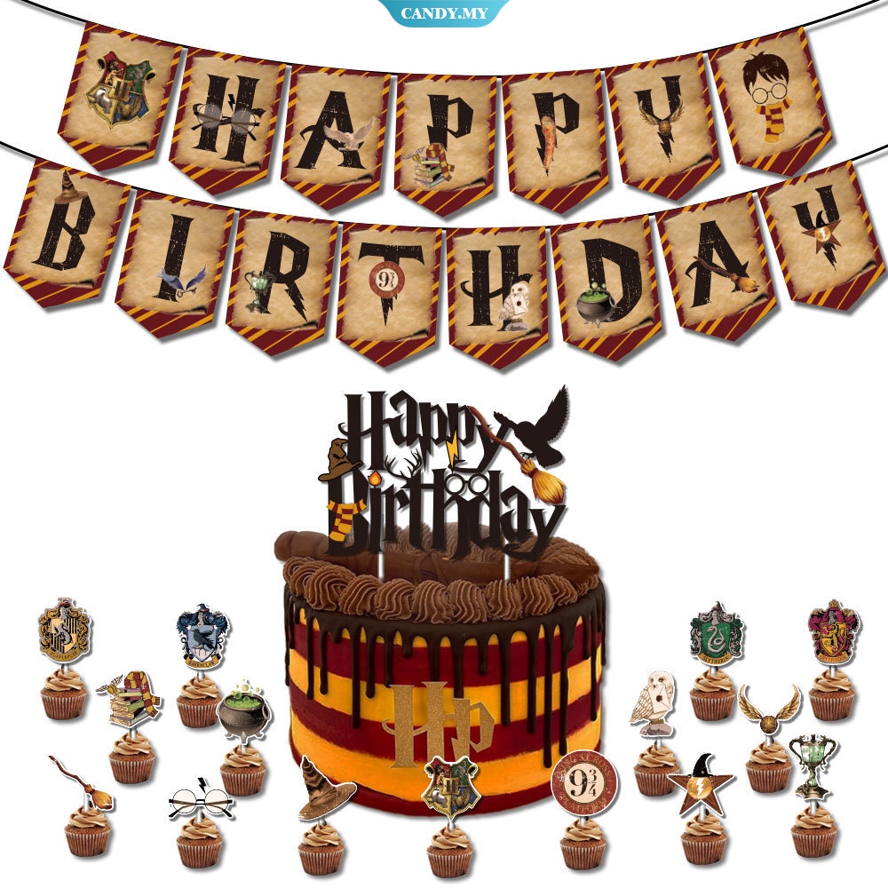 Harry Potter Wizard-Decoración Para Tartas , Diseño De Bandera De Feliz Cumpleaños | Caramelos