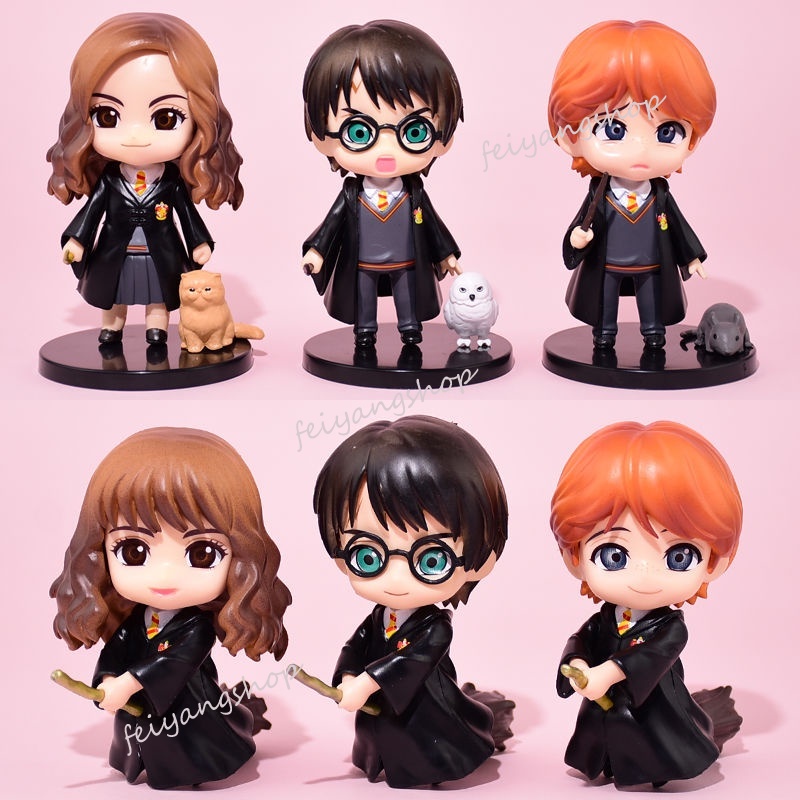 6 Piezas 3 Juego Pequeño Figura Harry Potter Hermione Ron Con Varita Mágica Y Caminar Una Escoba