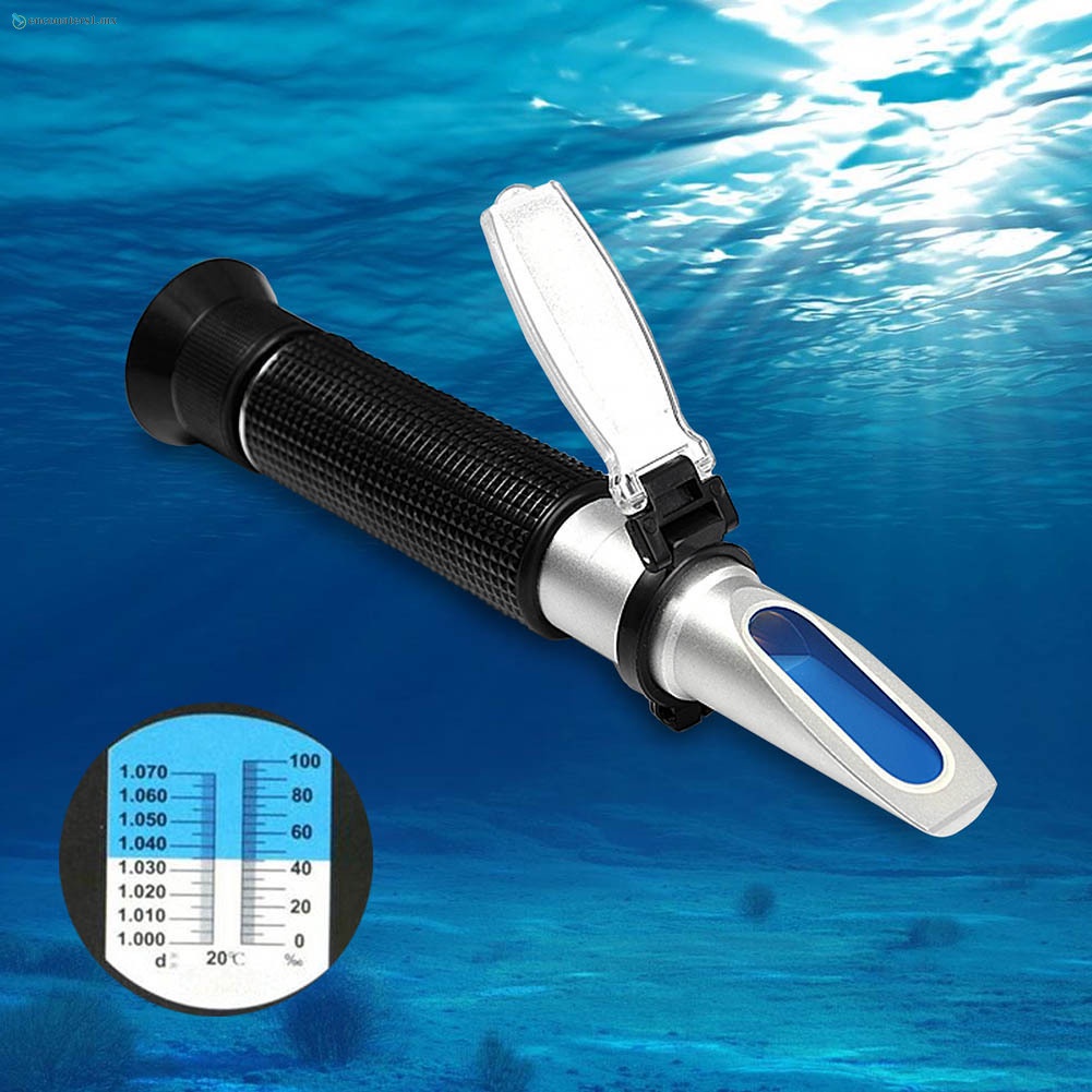 DerBlue 10% y 1.0 a 1.070 S.G compensación automática de Temperatura 0% Medidor de salinidad de Agua Marina de Doble Escala para monitoreo de Acuario y Agua de mar 