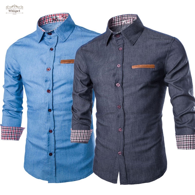 los hombres de la moda de mezclilla jeans camisa casual de manga larga slim  fit algodón tops camisas | Shopee México