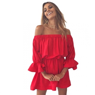 2022 Verano De Las Mujeres Sexy Color Sólido Vestido De Un Solo Hombro  Mujer Casual Puff Manga Mini Vestidos | Shopee México