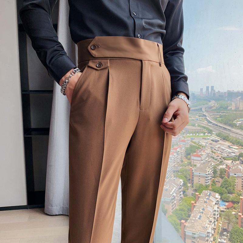 Sofisticado Interesar Permanecer Pantalones De Traje Para Hombres Rectos De Cintura Alta Pequeños Estilo  Británico Ajustados | Shopee México