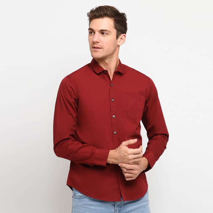 Camisa de hombre - camisa lisa para hombre PPLL camisa roja de manga larga para  hombre | Shopee México