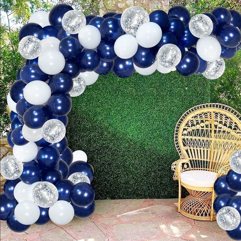 153Pcs Azul Marino Blanco Plata Confeti Globos Guirnalda Arco Kit , 12