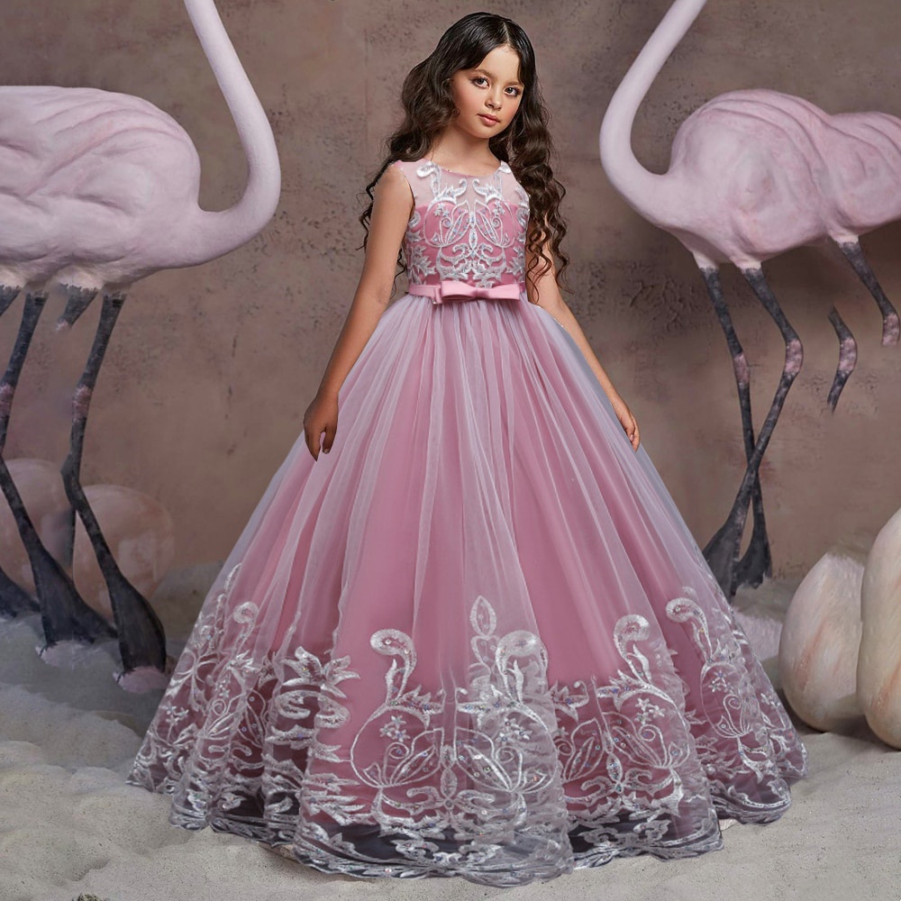 Vestido De Niña De Flores De Encaje De Tul Hinchado Disfraz De Novia Bola Princesa  Para Niñas Primera Comunión Fiesta De Boda | Shopee México