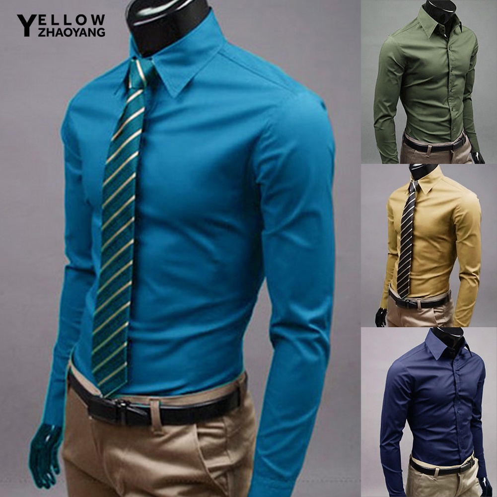Moda combinación reaccionar Camisa Para Hombre De Manga Larga/Cuello Alto/Color Liso/Ajustada/Moda |  Shopee México
