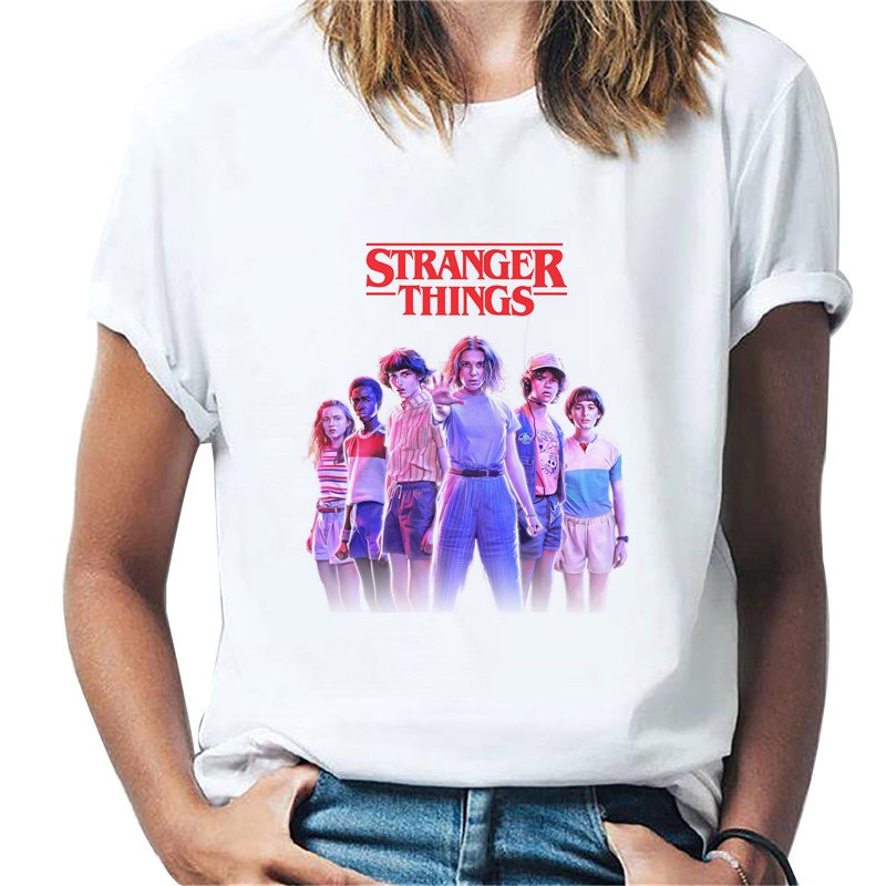 Camiseta Stranger Things Mujer Impresión Manga T-Shirt Abecedario Chicas Camiseta Stranger Things Camisa de Verano Regalo Camisetas y Tops Camiseta Stranger Things Niña 