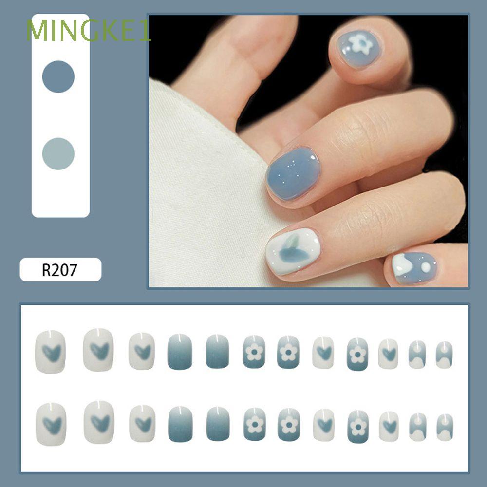 Mingke1 Women Full Cover False Nails Fashion Diy Nail Decorations Fake Nails Round Korean Smile Press On Nails Girls Flame Manicure Tools Shopee Mexico