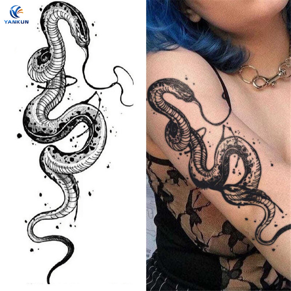 Pegatinas De Tatuaje De Serpiente Frescas De Marea Oscura Brazo De Flores  Negro Mamba Muerte Calavera | Shopee México