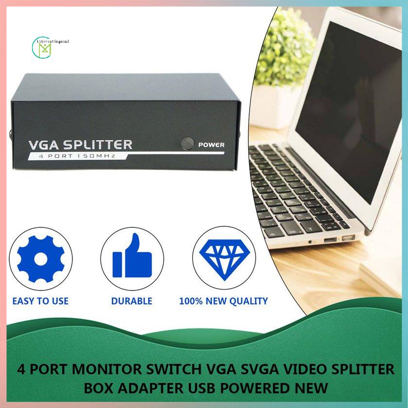 Negro MXECO Hot New 150MHz 2 Puertos Monitor Switch VGA SVGA Video Splitter Box Adapter USB Powered 