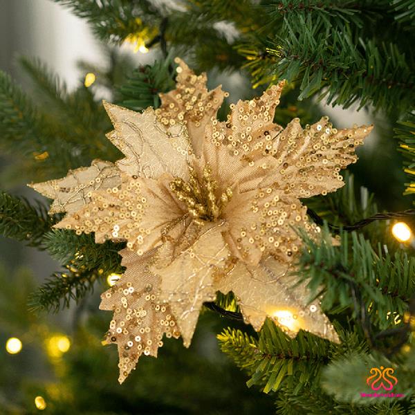 20cm Lentejuelas Franela Flor De Navidad Con Tallo Dorado Simulación Árbol  Decoración De Flores | Shopee México