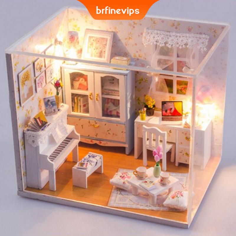 Casa de muñecas DIY kit juguetes de madera casa de muñecas Cottage w/luz LED m3k4 