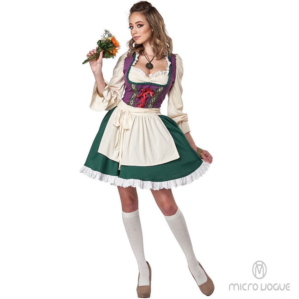 78 2 Piezas: Vestido, Delantal Disfraz de Oktoberfest para Mujer Disfraz de Festival de Cerveza Alemana Disfraz de moza bávara para Fiesta 