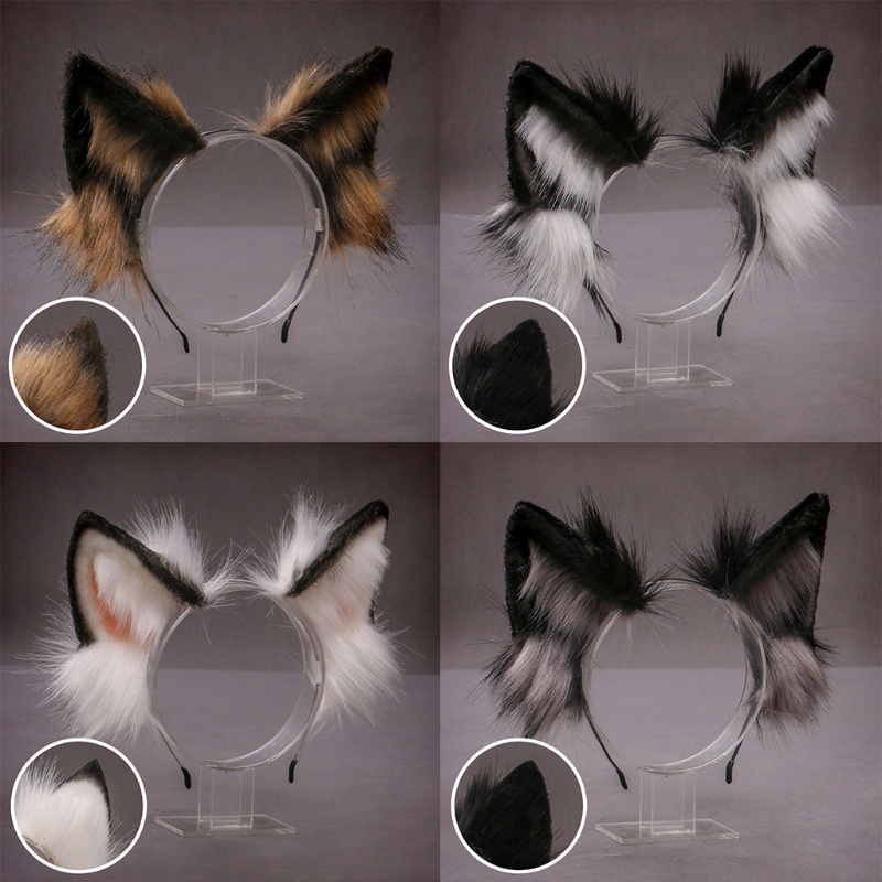 BELTI Diadema de Orejas de Lobo de Piel sintética Disfraz de Cosplay de aro de Pelo de Animal Peludo Realista 