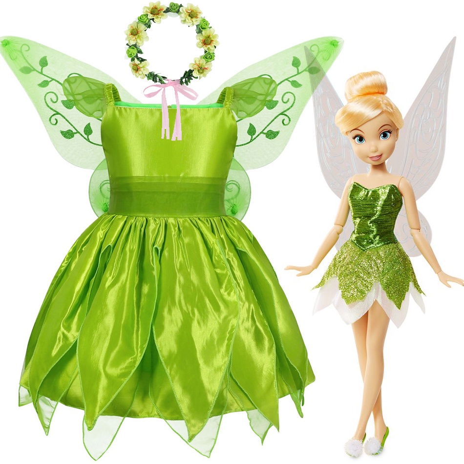Tinkerbell Vestido De Hadas Niña Clásico Disney Princesa Disfraz De Fiesta  De Halloween Cosplay Traje Con Alas Niños Verdes Frocks | Shopee México