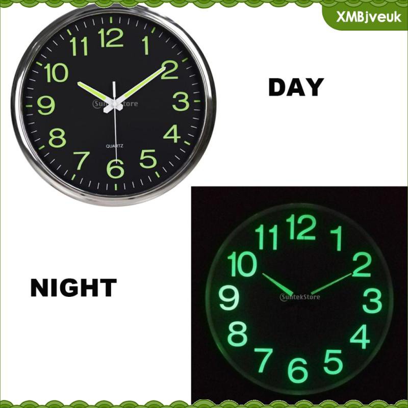 12 Inch Wall Clock With Night Light Silent Non Ticking Quartz Battery Operated Indoor Outdoor Decorative For Ee México - Battery Operated Lighted Wall Clocks