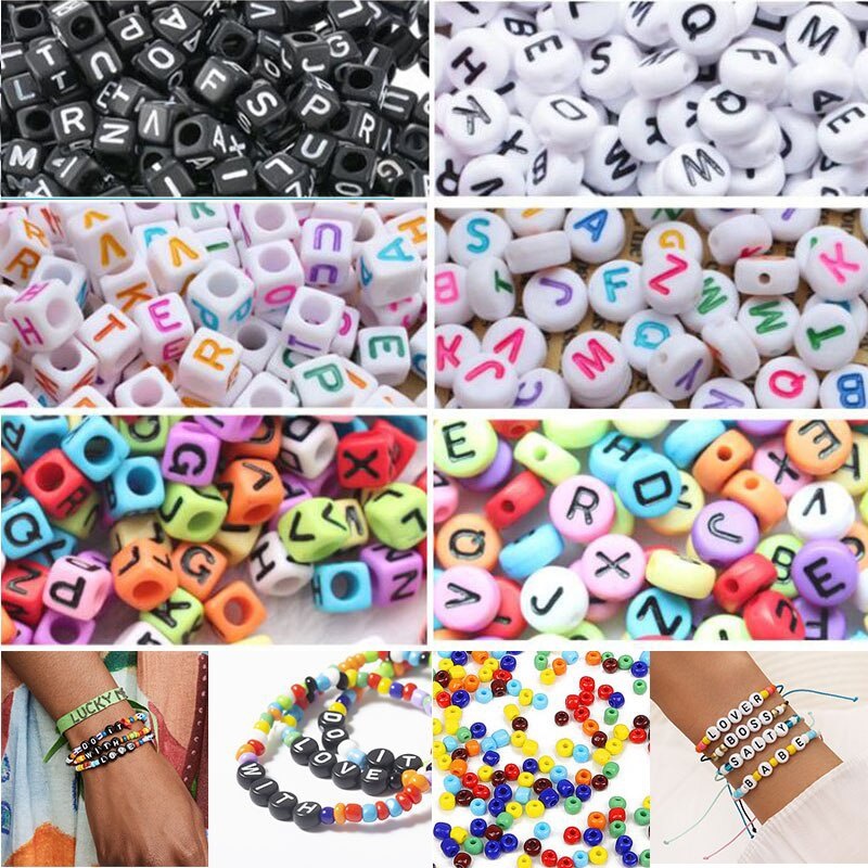 6 100 de acrílico número corazón letra cuentas DIY para joyería | Shopee México