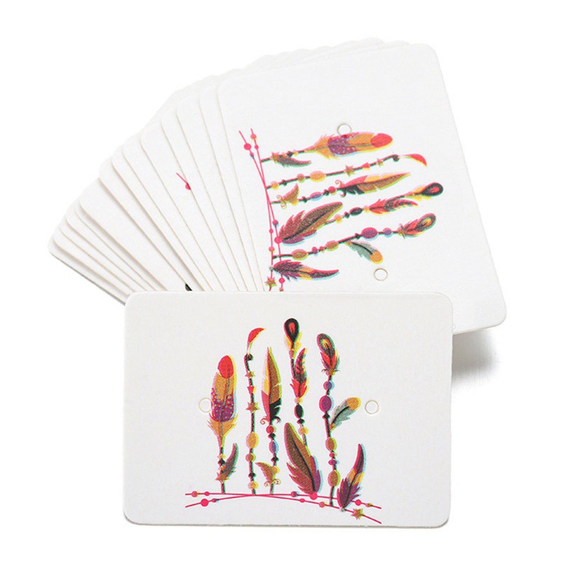 100 piezas de tarjetas postales de papel con 100 bolsas autoadhesivas Green Feather Etiquetas de regalo de papel tarjetas de aretes etiquetas de colores 3.75 x 1.96 pulgadas 