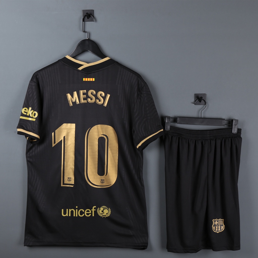 Camiseta Barcelona 2021 Visitante Negro No . 10 Messi Juego Uniforme De Fútbol Deportivo Conjunto De Jersey