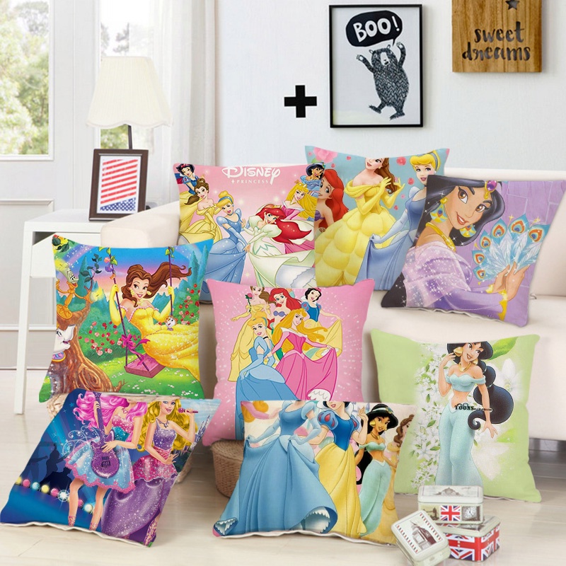 diseño de princesas Disney algodón 40 x 40 cm Funda de cojín infantil Theonoi 40 x 40 cm, reversible, no incluye cojín PRINCESS 