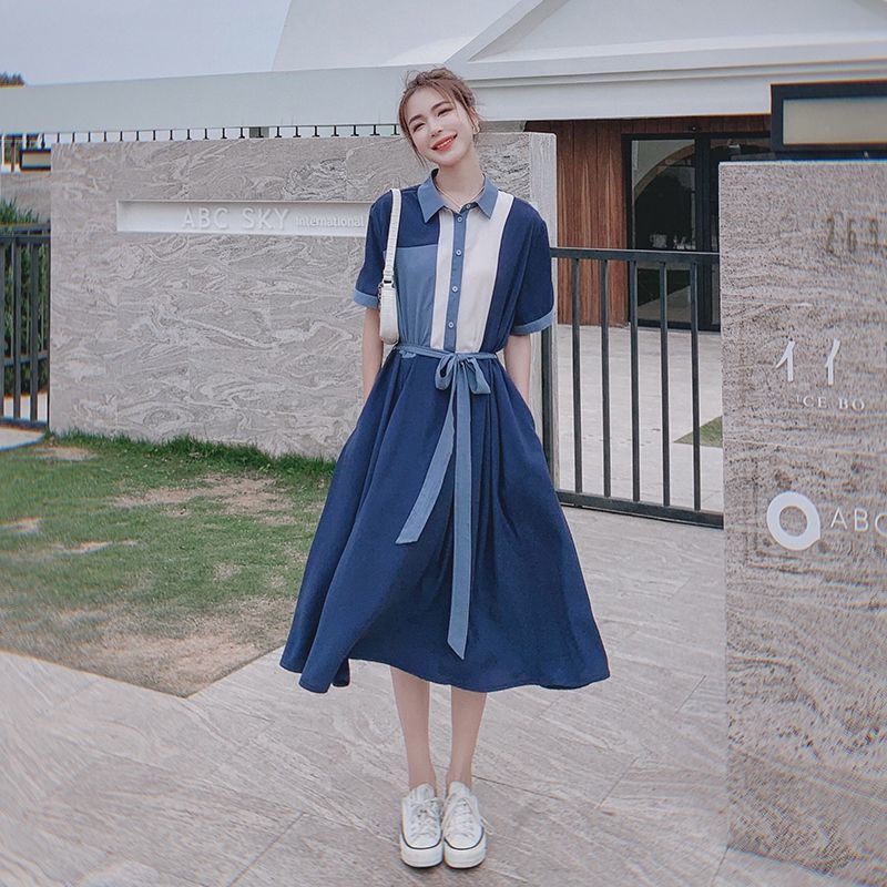 Vestido Largo De Estilo Coreano De Las Mujeres De Manga Corta Diseño  Empalme ins Moda Suelta Gasa Camisa [S-3XL] | Shopee México