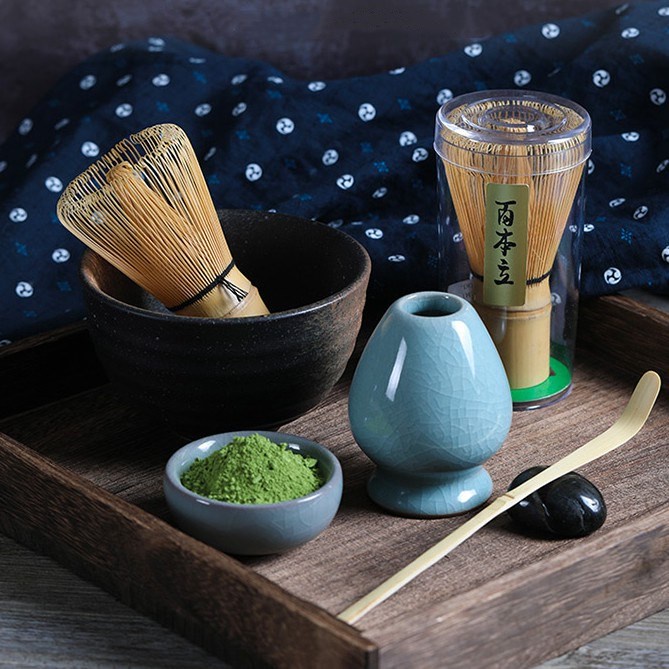 cuchara de té cuchara de bambú Matcha aguja de té Juego de seis juegos de ceremonia de té japonesa hecha a mano pinza de té cubeta de té y fugas de té 