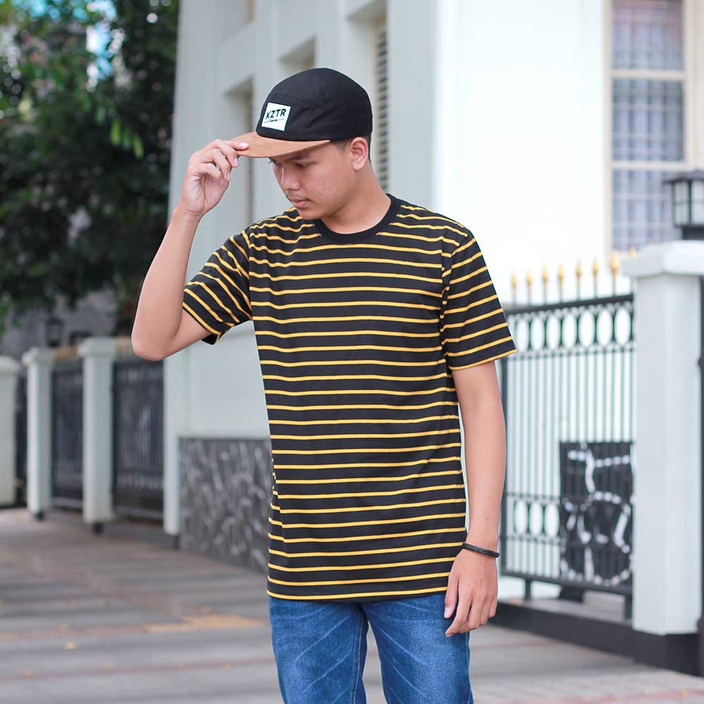 Camisas de manga corta hombre/rayas amarillas a rayas negras - 344 Shopee