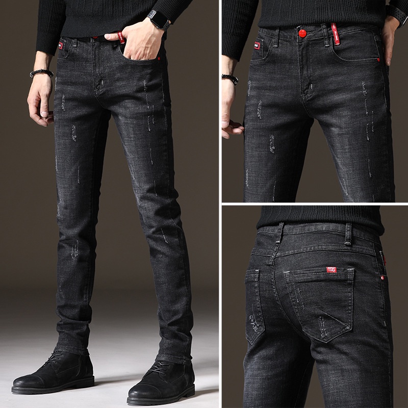 Pantalones de moda jeans negros para hombres | Shopee México