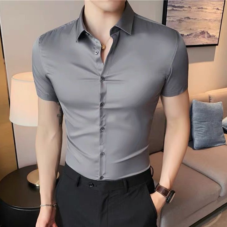 jeansian Camisa De Hombre De Manga Corta Moda Men Fashion Slim Fit Casual Short Sleeves Shirts 8360 