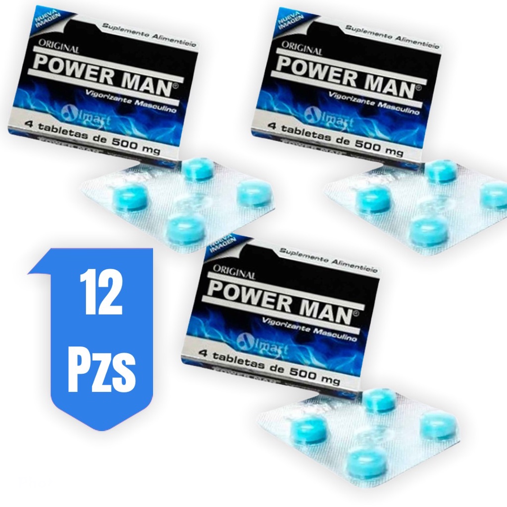 Power Man Pack De 3 Carteras Con 4 Tabletas De 500 Mg Cu Pastillero Pastilla Azul Para 0936