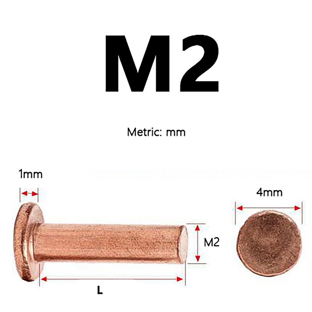 Remaches de latón sólido cabeza plana remaches de cobre de percusión M2 M2.5 M3 M4 M5 M6 M8 