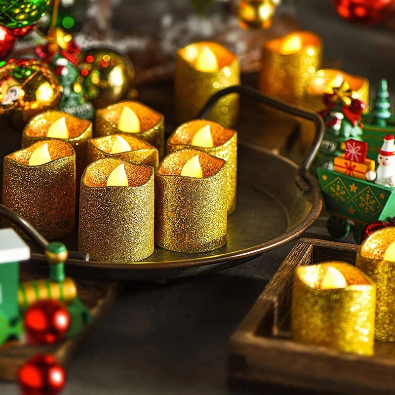 Idena 50023 Velas de té LED pilas incluidas navidad decoración para bodas 24 piezas en caja fiestas velas eléctricas con luz parpadeante pascua como luz de ambiente 