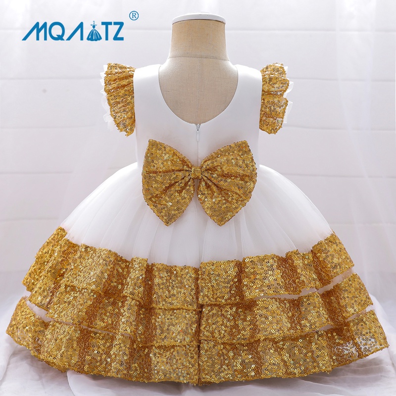 MQATZ Desfile Sin Espalda Lentejuelas 1 Año Vestido De Cumpleaños Para Bebé  Niña Ropa Bautismo Arco Princesa Vestidos De Fiesta Manga Corta | Shopee  México