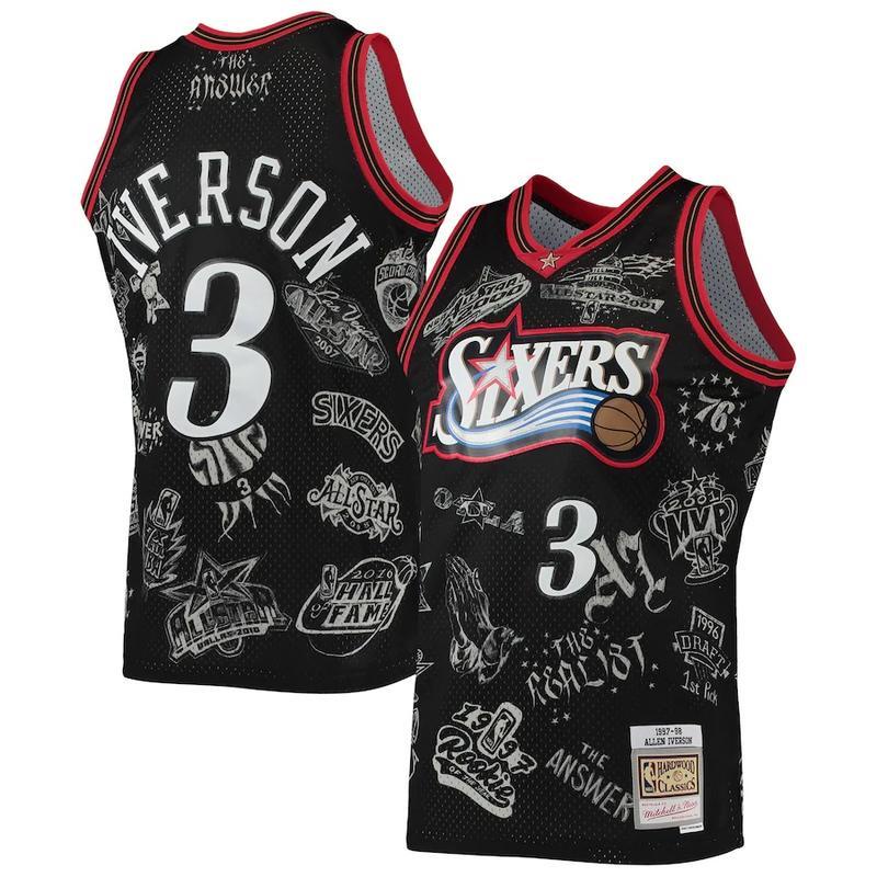 estilo retro transpirable KKSY Camiseta de baloncesto para hombre diseño de Philadelphia 76ers #3 Allen Iverson 1997-98 