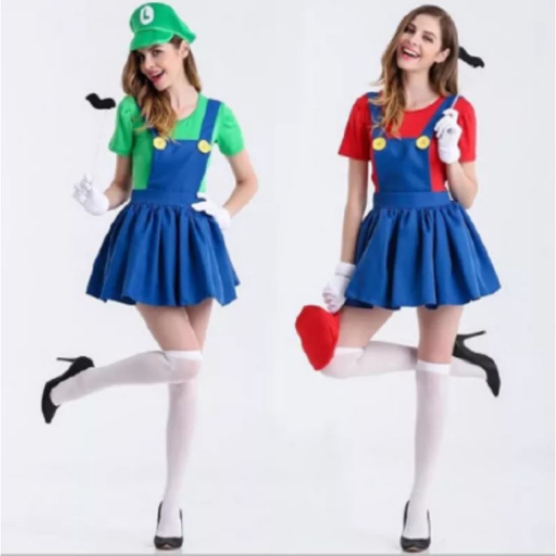 Disfraz De Anime Super Mario Ropa De Mujer Niños Adultos Luigi Sexy Fontanero Navidad Halloween