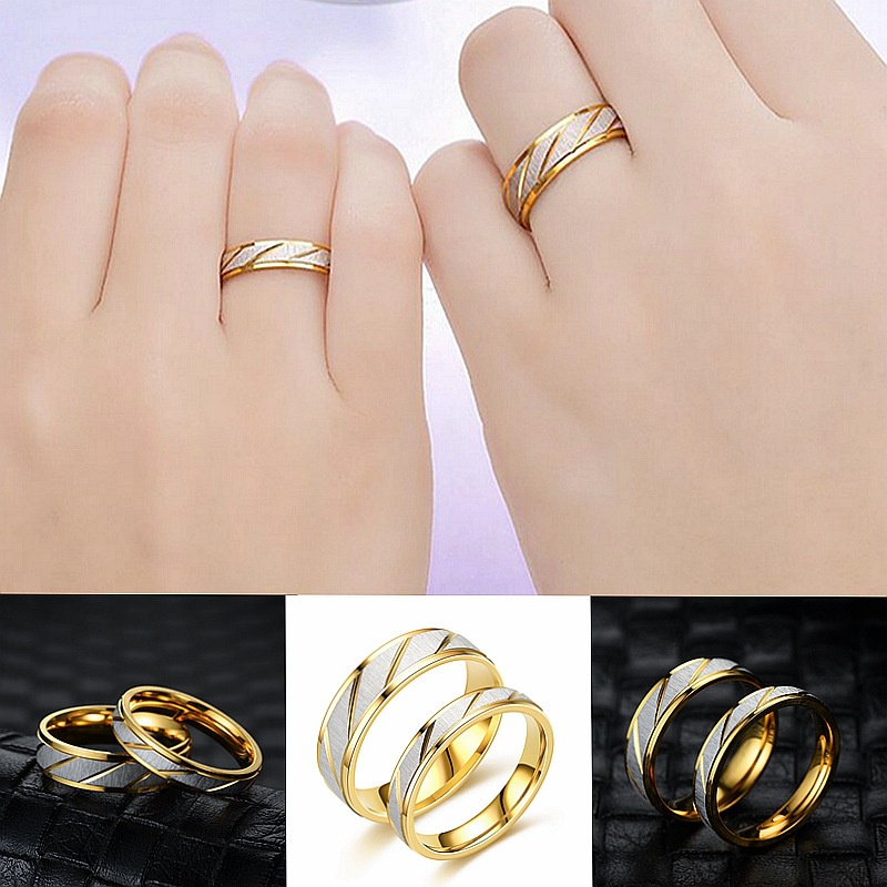 Anillo de promesa de 4/6 de oro de 18 quilates a rayas acero inoxidable para hombres y mujeres joyería de anillos de boda para parejas de acero de titanio | Shopee México