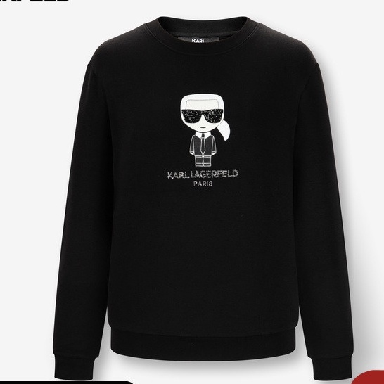 INSTO Suéter Karl Lagerfeld Dibujos Animados Impreso Camisa de Entrenamiento Casual Cuello Redondo Suéter Unisexo Múltiple Tamaño Opciones/Negro/M 