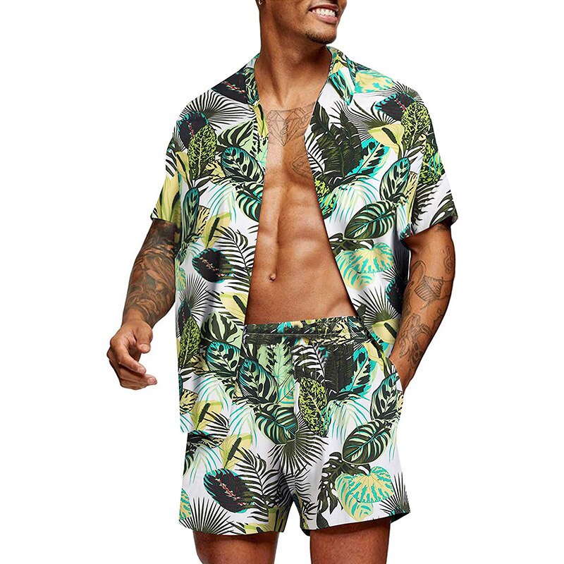 Conjuntos Con Camisa De Manga Corta Pantalones Cortos Verano Playa Para  Hombre