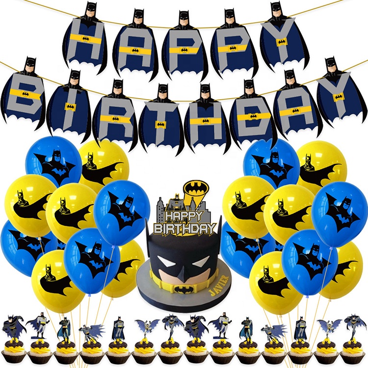 Batman Tema Fiesta Decoraciones Cumpleaños Globo set Cake topper Feliz  banner | Shopee México