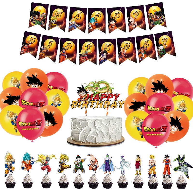 Dragon Ball Goku Tema Feliz Cumpleaños Fiesta Decoraciones Conjunto De  Decoración De Tarta Globos Bandera Necesidades Suministros Scen | Shopee  México