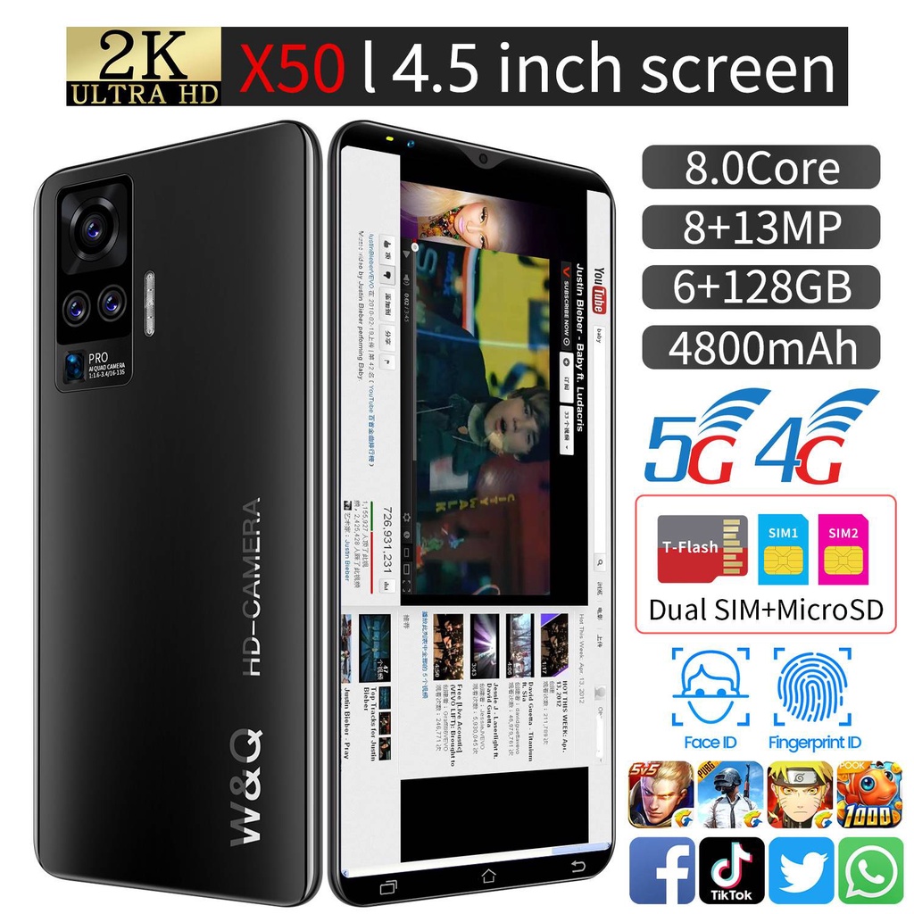 AZHANGJI X50 Mini 6gb + 128gb 4.5 Pulgadas Pantalla Completa 8 Núcleos Teléfono Celular 4G