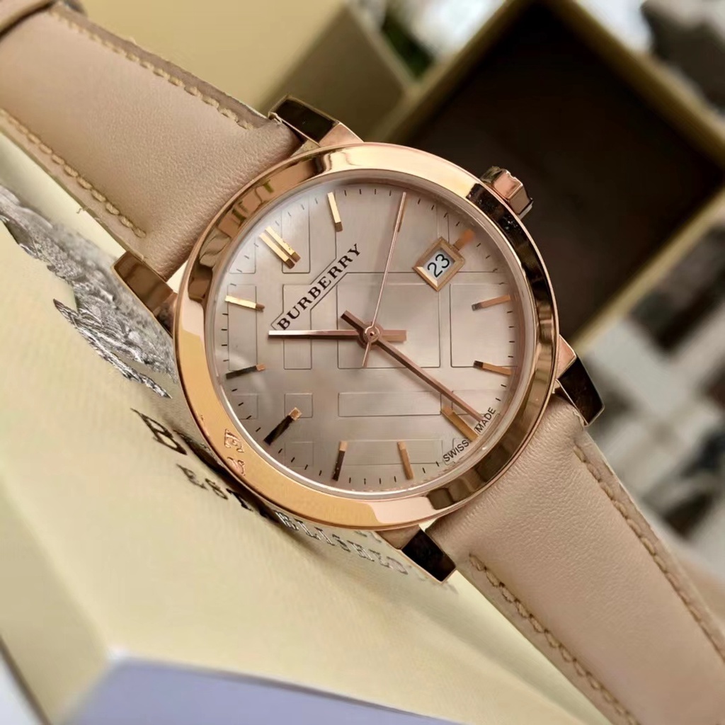 BURBERRY BU9109 Marca De Lujo Mujeres Moda Cuarzo Relojes De Pulsera Caja  De Oro Rosa Correa De Cuero Wanita Jam Tangan | Shopee México