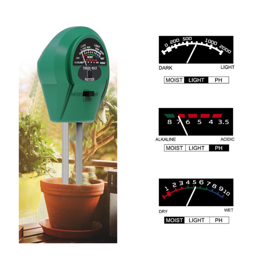 cuidado de plantas interiores y exteriores Kit de prueba de suelo 3 en 1 granja SQUAD medidor de pH de la planta luz/pH para jardín césped humedad 