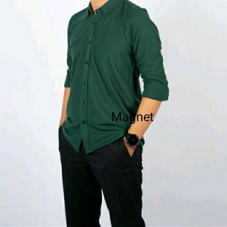  - camisa de botella de hombre verde liso / camisa lisa de manga  larga | Shopee México