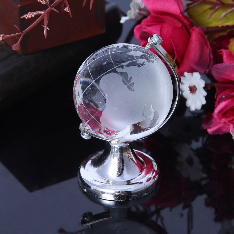 Qiuxiaoaa Mini Globo terráqueo Redondo Mapa del Mundo Soporte de Cristal Transparente Soporte de Escritorio Regalos Earth Globe Stand Oro 