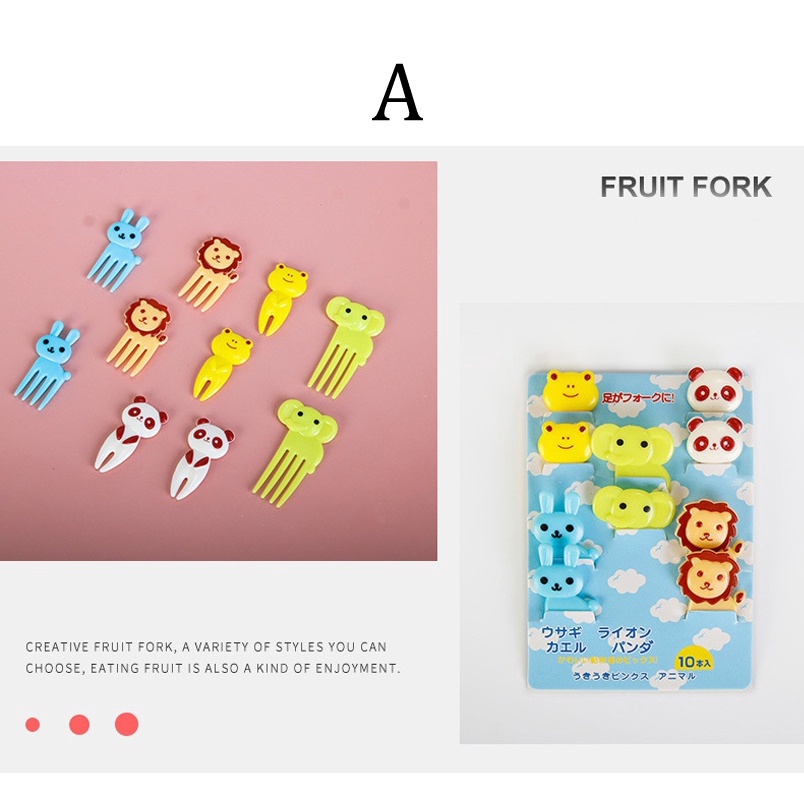 Gwolf Juego de tenedor de fruta de dibujos animados para niños Creativo de plástico Bento Decoración Palillo de dientes Reutilizable Cute Mini Picks Fruit Fork 