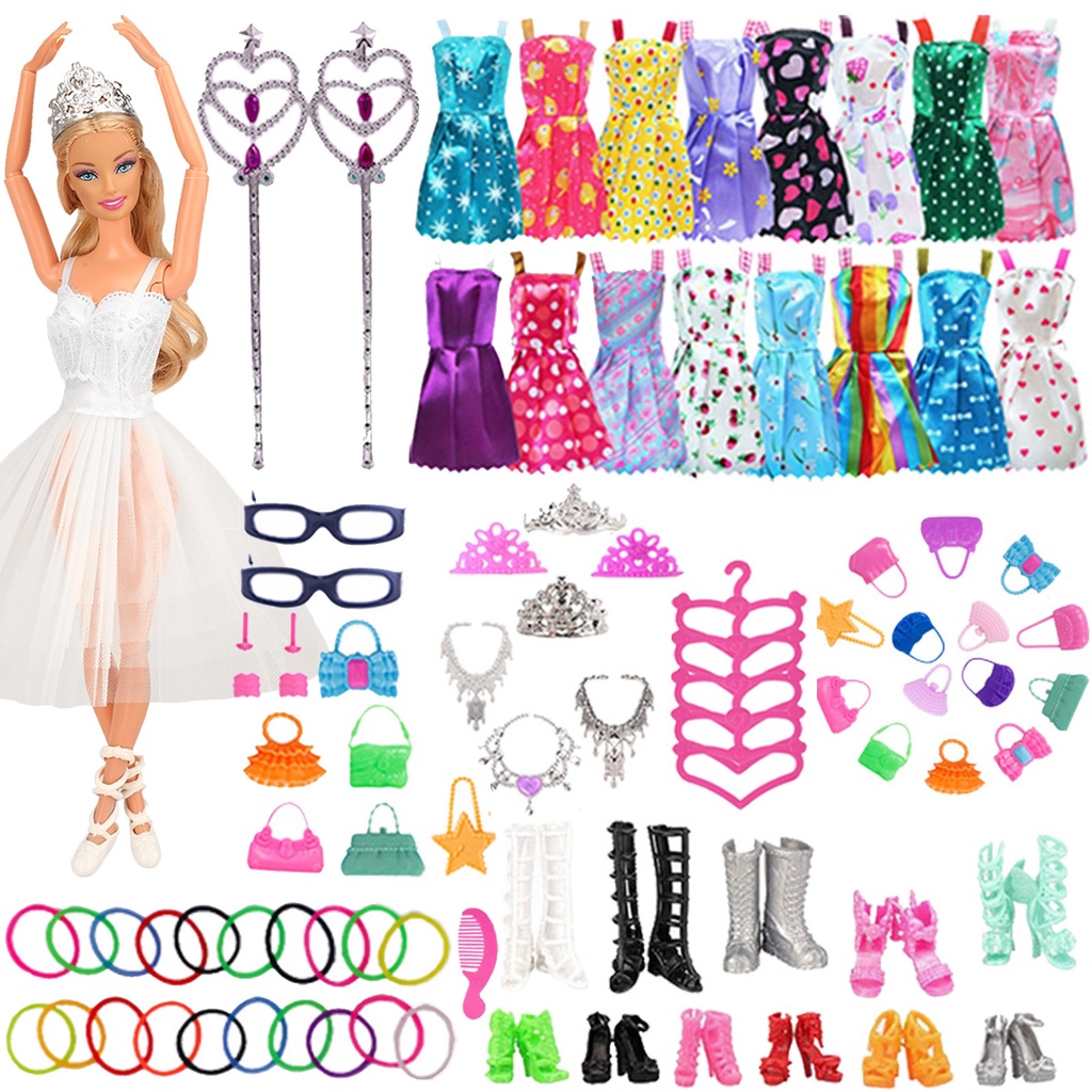 79 unids/Set Barbies muñeca accesorios de ropa para Barbie muñeca zapatos  botas Mini vestido bolsos corona perchas gafas para Barbie muñeca | Shopee  México