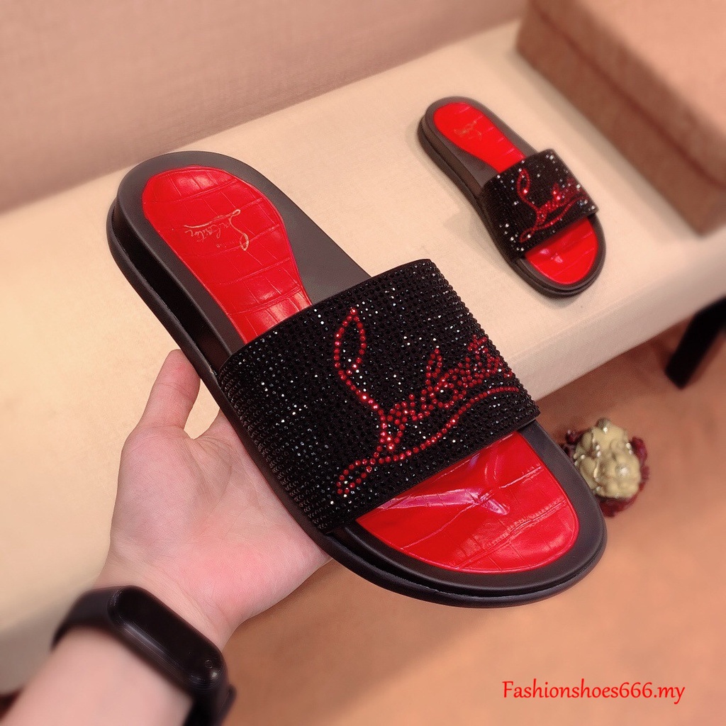 Original 100 % Moda Nuevo Estilo Clásico CL Chr1st1an L0ub0utin Hombres slide Zapatillas Sandalias Negro Con Suela Roja